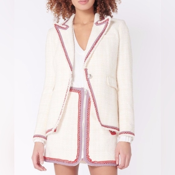 Veronica Beard Ivory Cream Cutaway Dickey Tweed Single Button Jacket Blazer - Picture 1 of 10